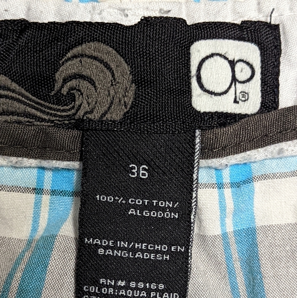 Men's OP Ocean Pacific Plaid Shorts White and Blue Size 36 - Picture 3 of 3